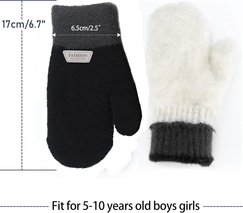 FGSS Kids Winter Stretch Knitted Mittens - Thick Warm Gloves for Boys Girls 4-7 Yrs - Image 3